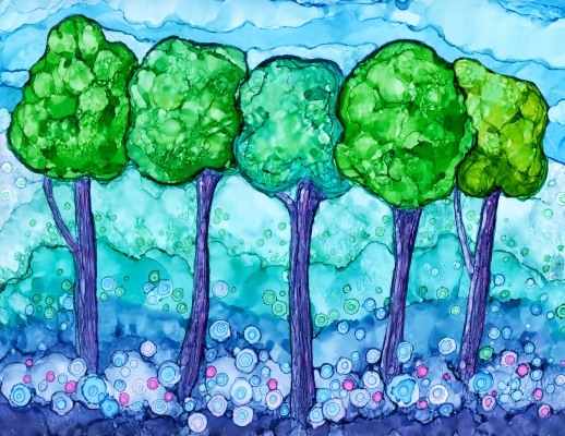 Alcohol Ink painting of trees